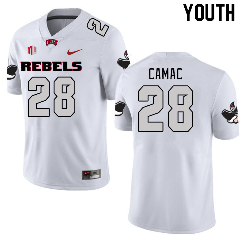 Youth #28 Fisher Camac UNLV Rebels 2023 College Football Jerseys Stitched-White - Click Image to Close
